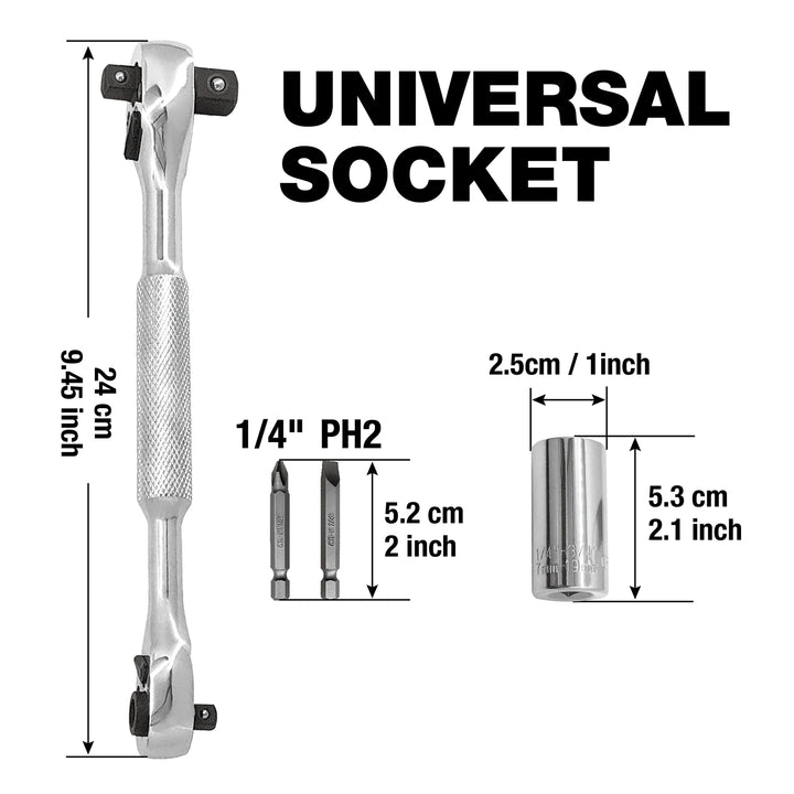 4-in-1 wrench and universal socket set